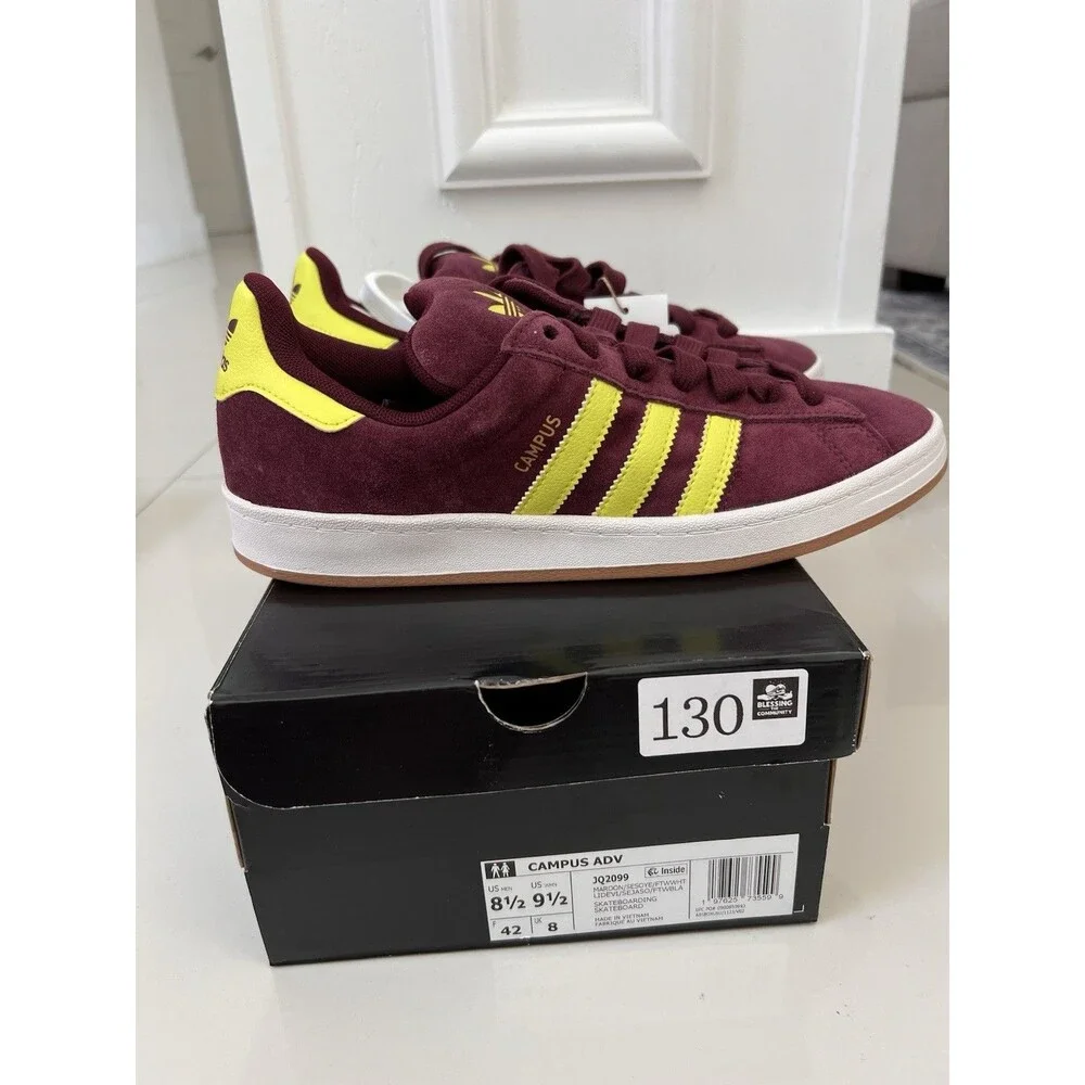 Adidas Campus ADV Maroon Yellow Skate Sneakers NEW JQ2099 Men 8.5 Women 9.5